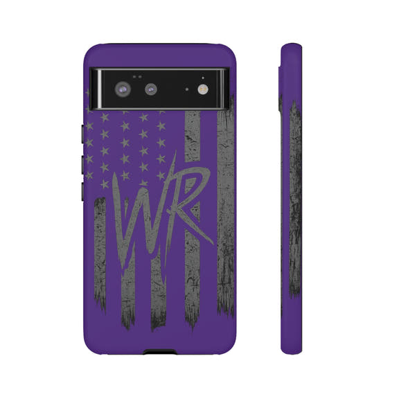 Purple 'WR' flag tough phone case by Printify, featuring a durable design with a vibrant flag graphic.