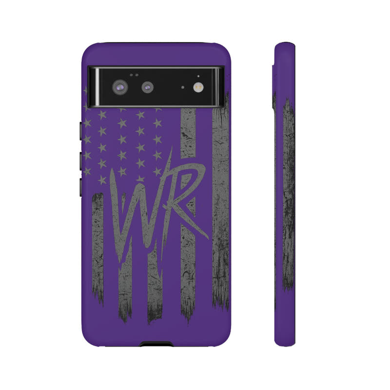 Purple 'WR' flag tough phone case by Printify, featuring a durable design with a vibrant flag graphic.