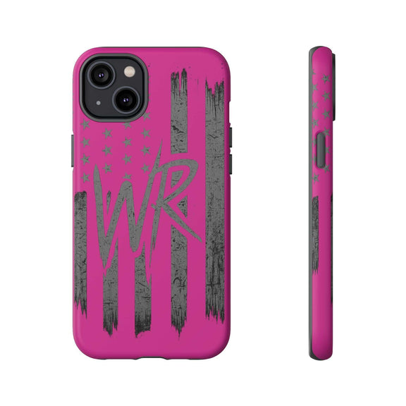 Pink 'WR' Flag Tough Phone Case by Printify with durable design and vibrant flag graphic on a smartphone.