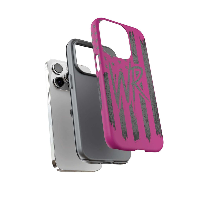 Pink 'WR' Flag Tough Phone Case by Printify, showcasing durable design with vibrant flag graphics and precise cutouts.