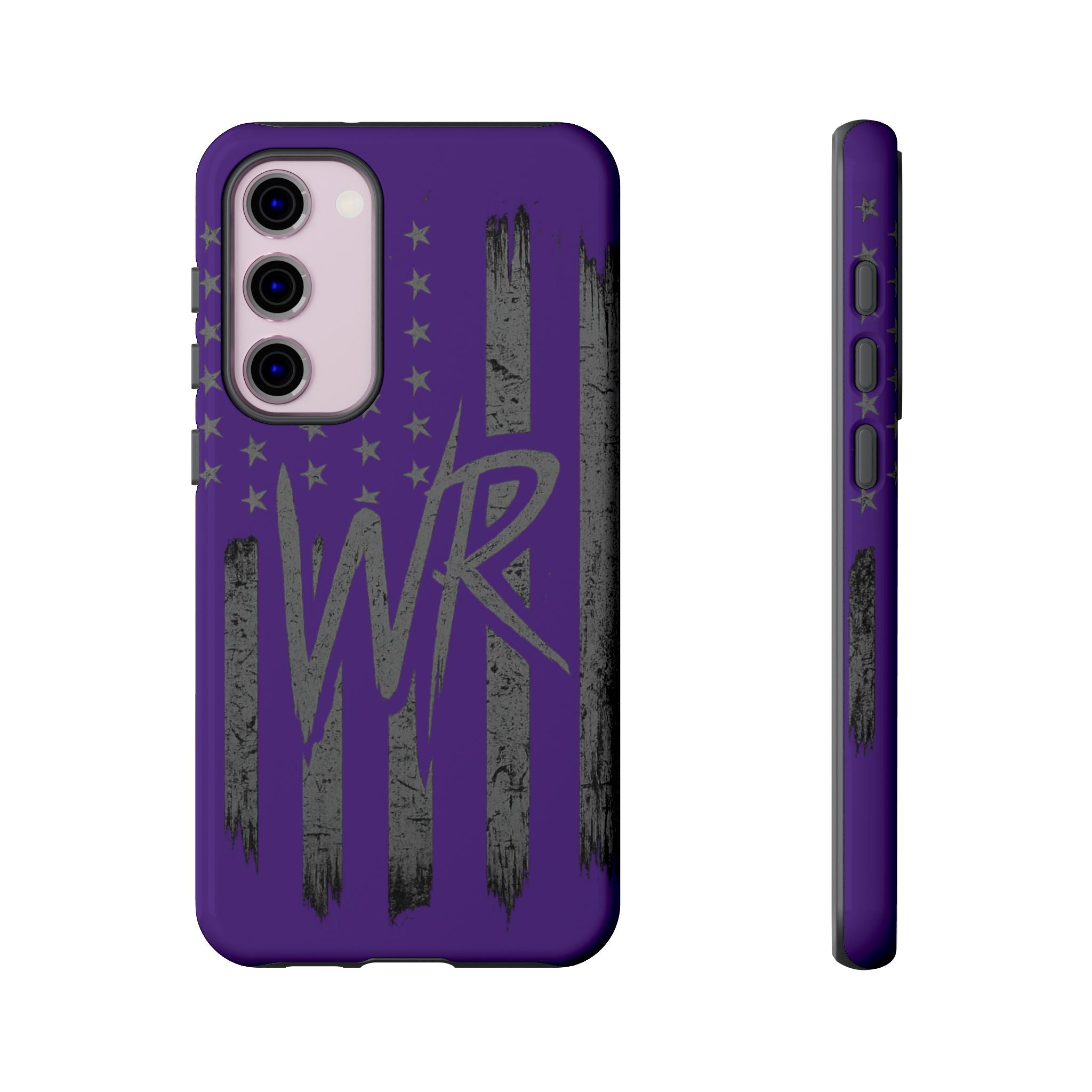 Purple 'WR' Flag Tough Phone Case by Printify, showing durable design with vibrant flag pattern on a sleek phone cover.