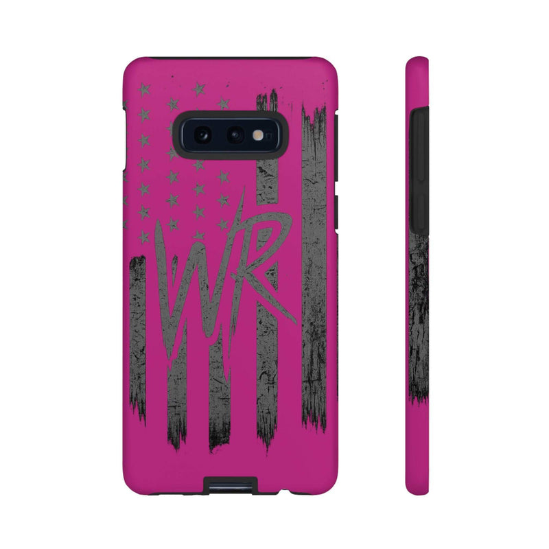 Pink 'WR' Flag Tough Phone Case by Printify featuring a durable design and vibrant flag graphics.