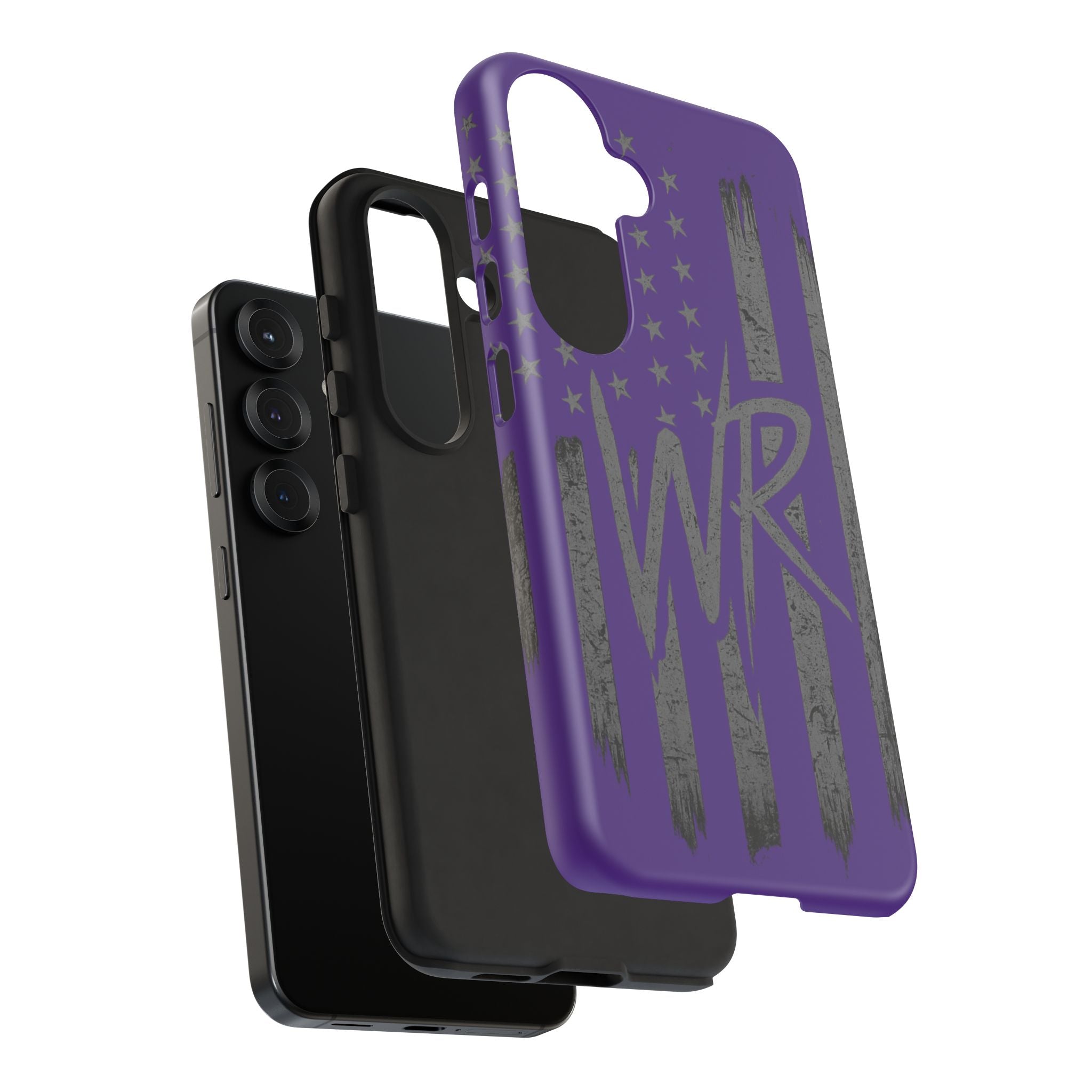 Purple 'WR' Flag Tough Phone Case by Printify featuring durable design and vibrant color for smartphone protection.