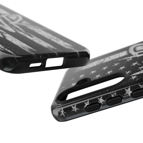 Distressed American flag phone case featuring a WR monogram by Printify, designed for tough protection.