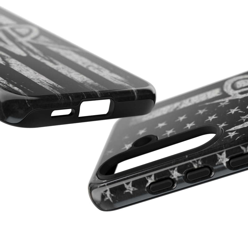 Distressed American flag phone case featuring a WR monogram by Printify, designed for tough protection.