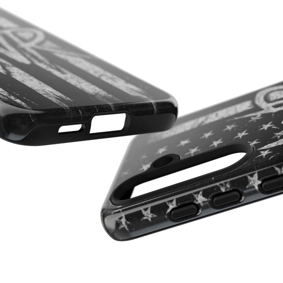 Distressed American flag phone case featuring a WR monogram by Printify, designed for tough protection.