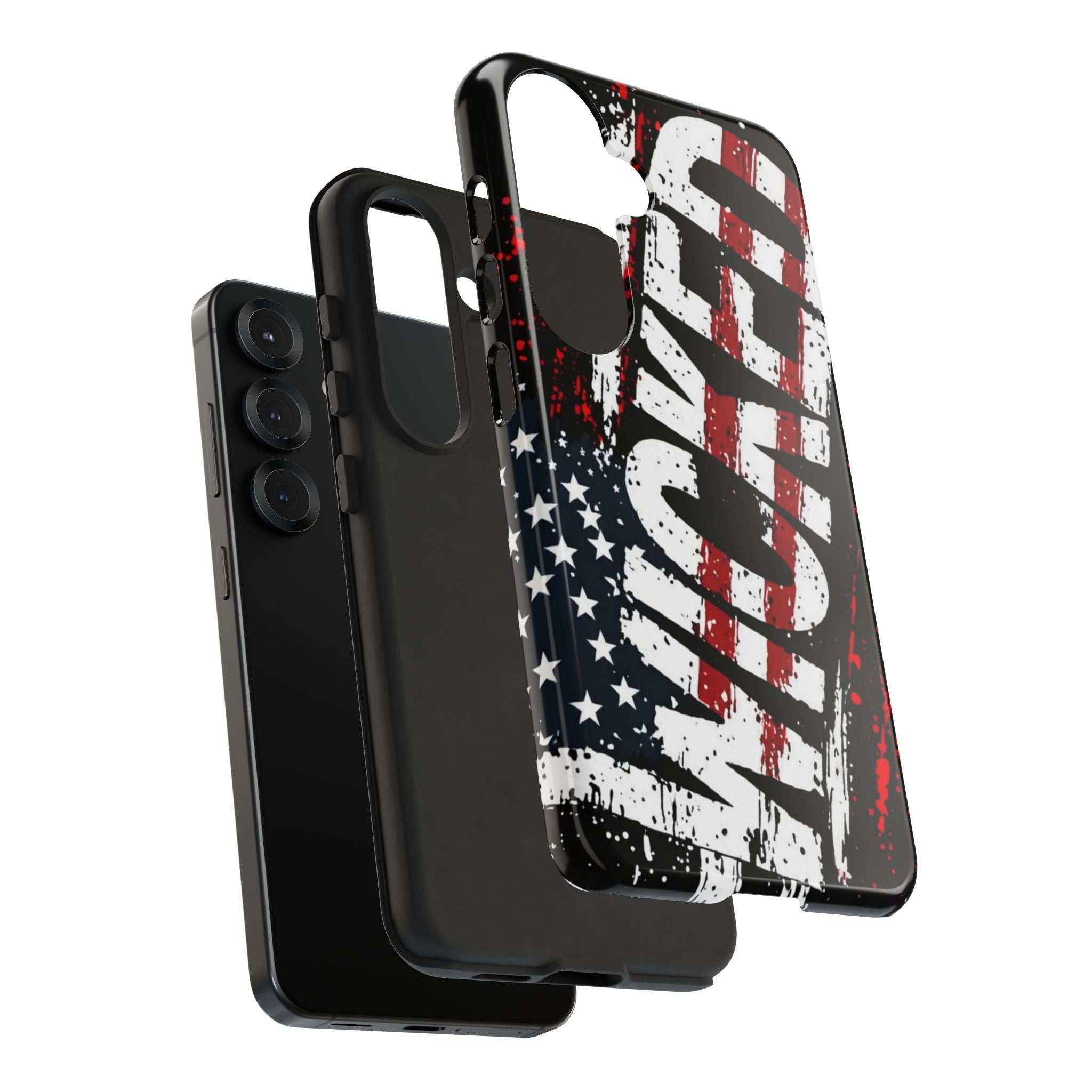 Distressed American flag phone case featuring "VETERAN" graphic by Printify, showcasing rugged patriotic design.
