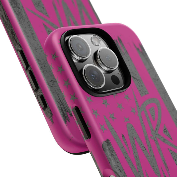 Pink 'WR' Flag Tough Phone Case by Printify featuring a durable design and vibrant flag pattern on a smartphone.
