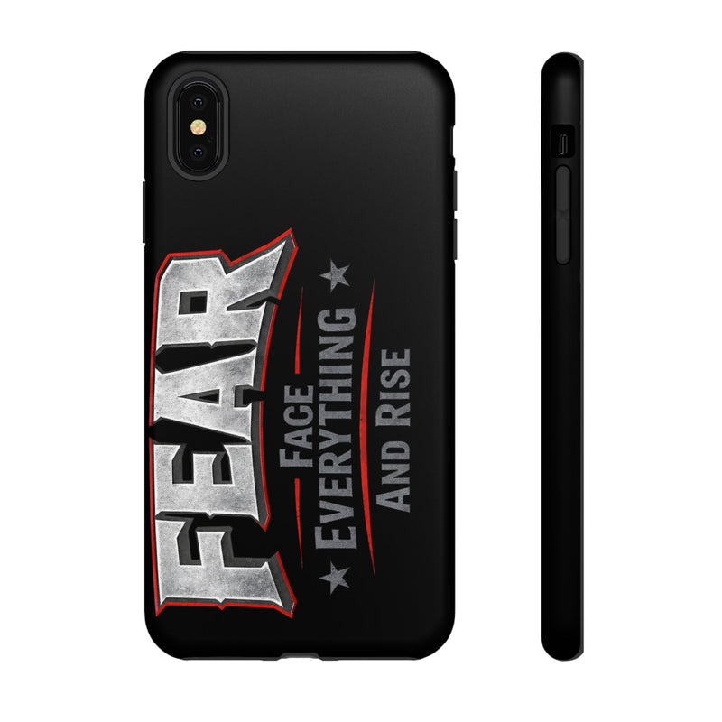 Fear Face Everything and Rise Phone Case by Printify featuring a bold graphic design on a sleek protective cover.
