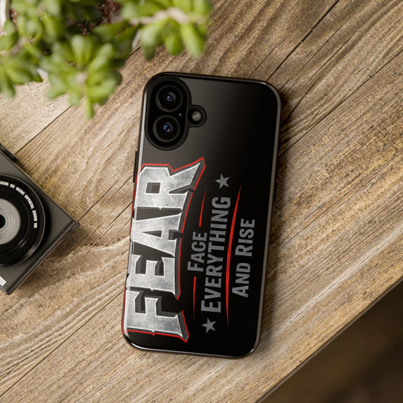 Fear Phone Case by Printify featuring a motivational design, perfect for protecting your device with style.