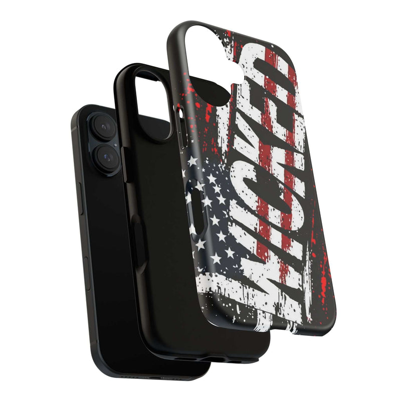Distressed American Flag phone case with "VETERAN" graphic by Printify, showcasing rugged patriotic design.
