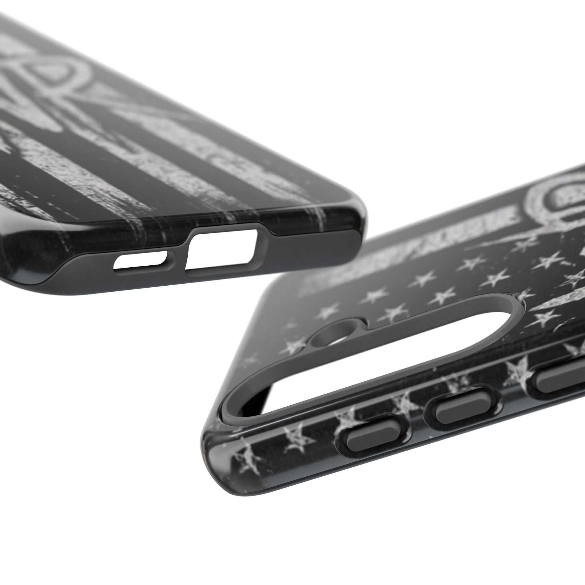 Distressed American flag phone case featuring a monogram "WR" by Printify, perfect for patriotic style and protection.