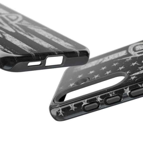 Distressed American flag phone case featuring a monogram "WR" by Printify, perfect for patriotic style and protection.