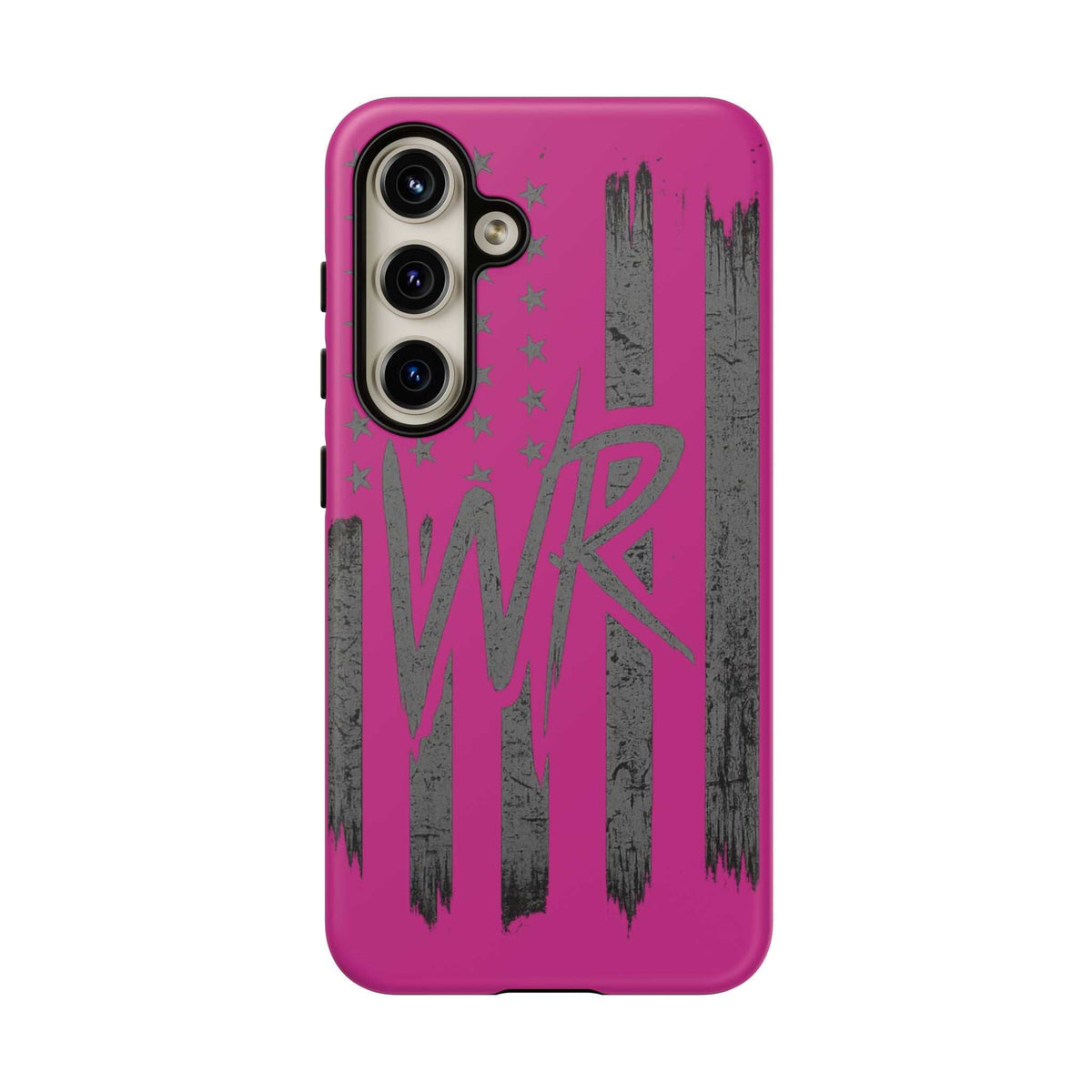 Pink 'WR' Flag Tough Phone Case by Printify featuring a durable design and vibrant flag pattern.