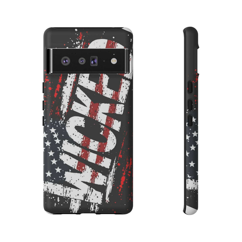 Distressed American flag phone case featuring "VETERAN" graphic by Printify, offering rugged patriotic protection.