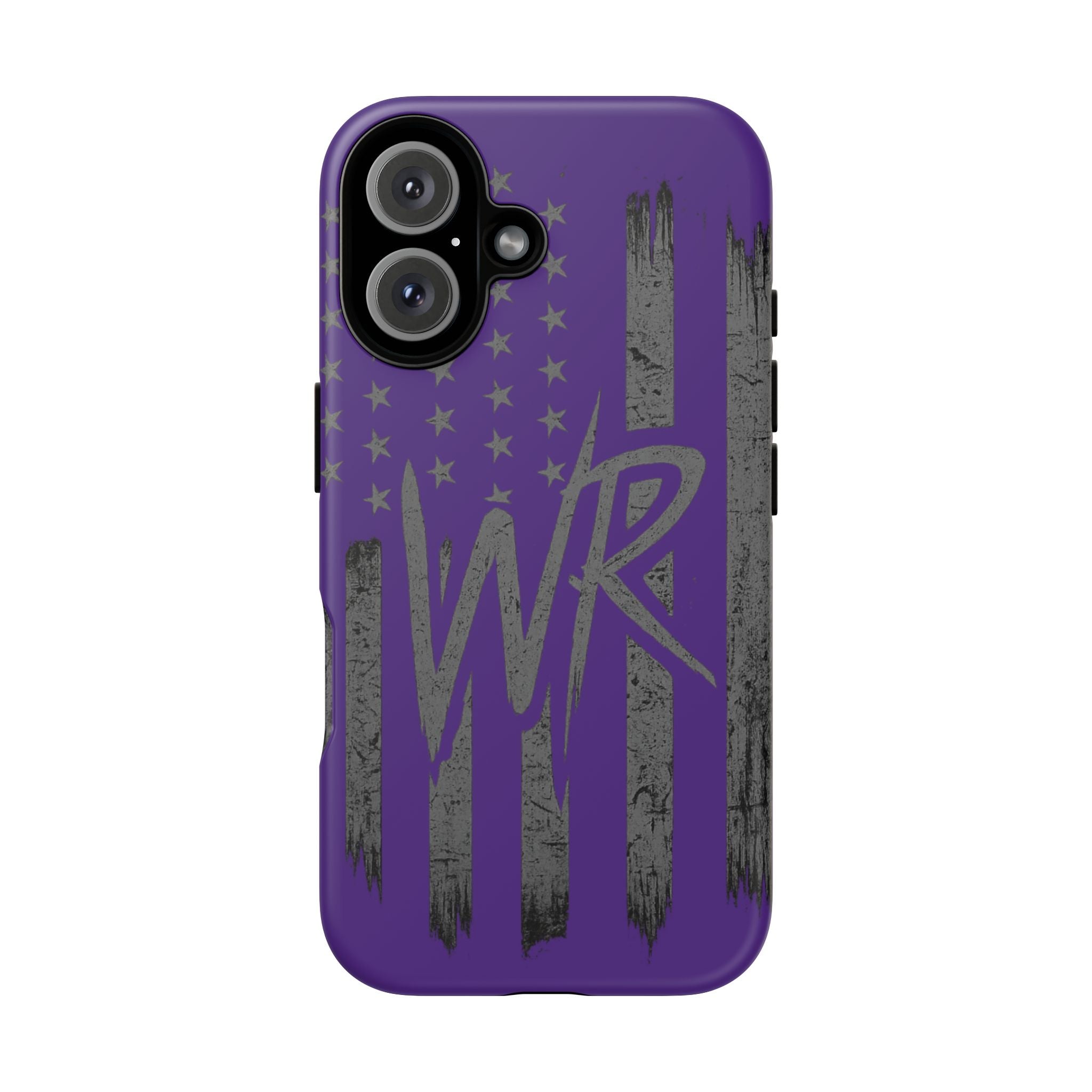 Purple 'WR' flag tough phone case by Printify, showcasing durable protection and vibrant design for smartphones.