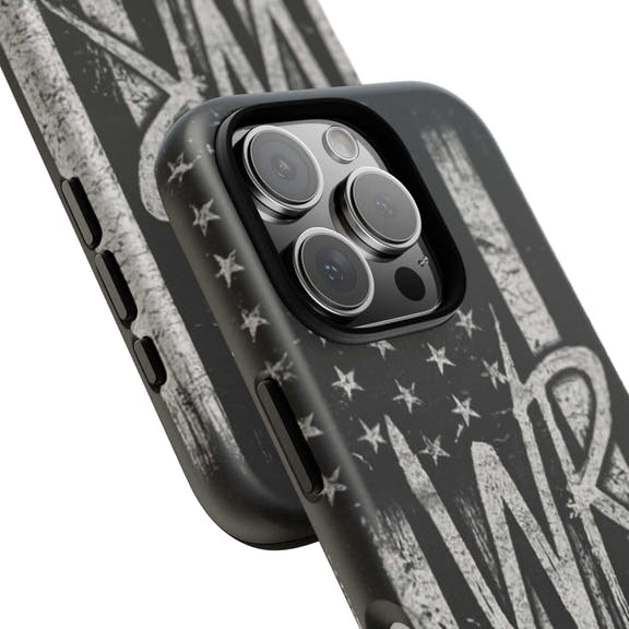Distressed American flag design on a Patriotic Monogram Tough Phone Case with WR by Printify.