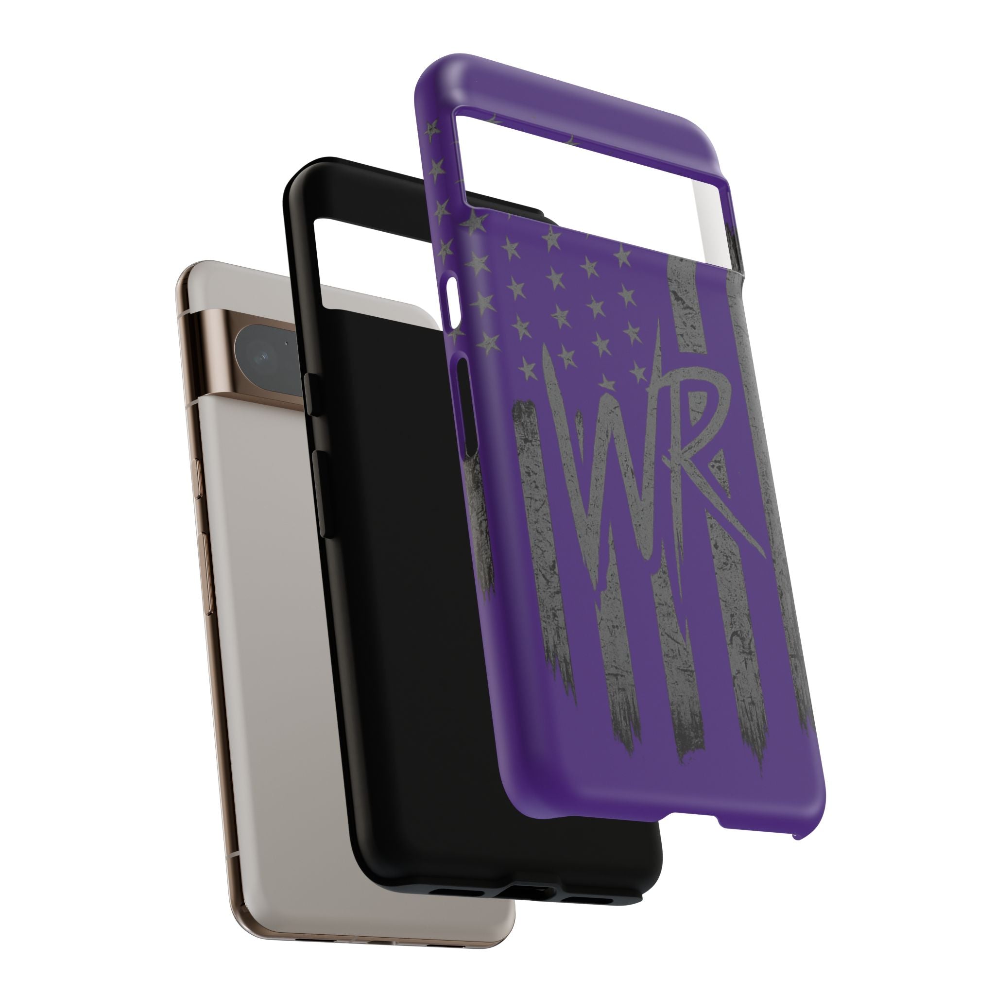 Purple 'WR' flag tough phone case by Printify, showcasing its durable design and vibrant color.