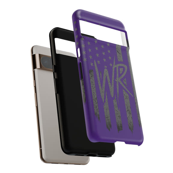 Purple 'WR' flag tough phone case by Printify, showcasing its durable design and vibrant color.