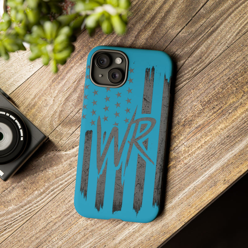Patriotic blue 'WR' flag tough phone case by Printify, showcasing a durable design with vibrant flag graphics.