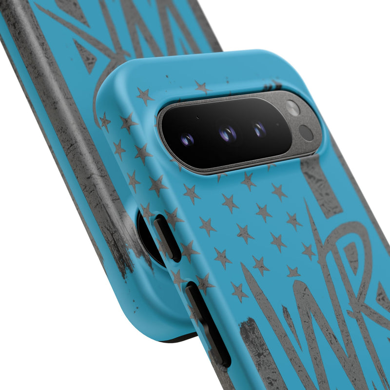Patriotic blue 'WR' flag tough phone case by Printify, featuring a durable design with vibrant flag graphics.