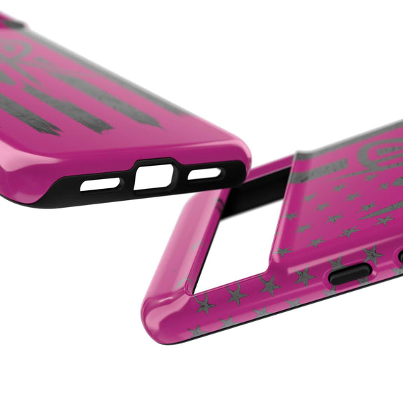 Pink 'WR' Flag Tough Phone Case by Printify, showcasing durable design with vibrant flag graphics on a sleek surface.