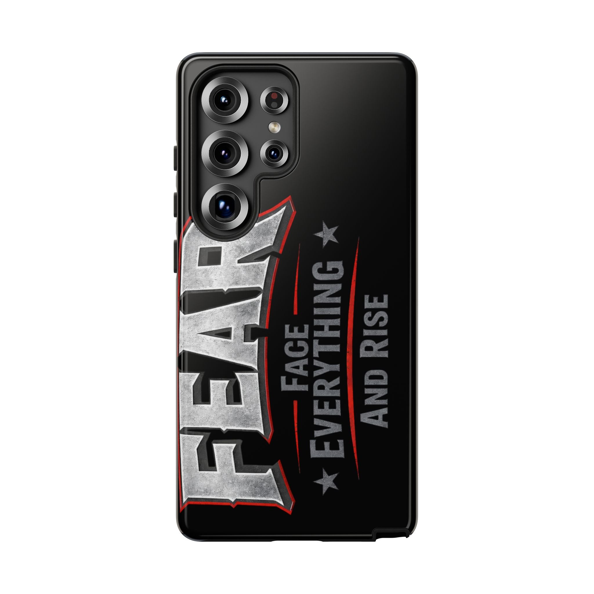 Fear Face Everything and Rise phone case by Printify, featuring a bold design with motivational text and a sleek finish.