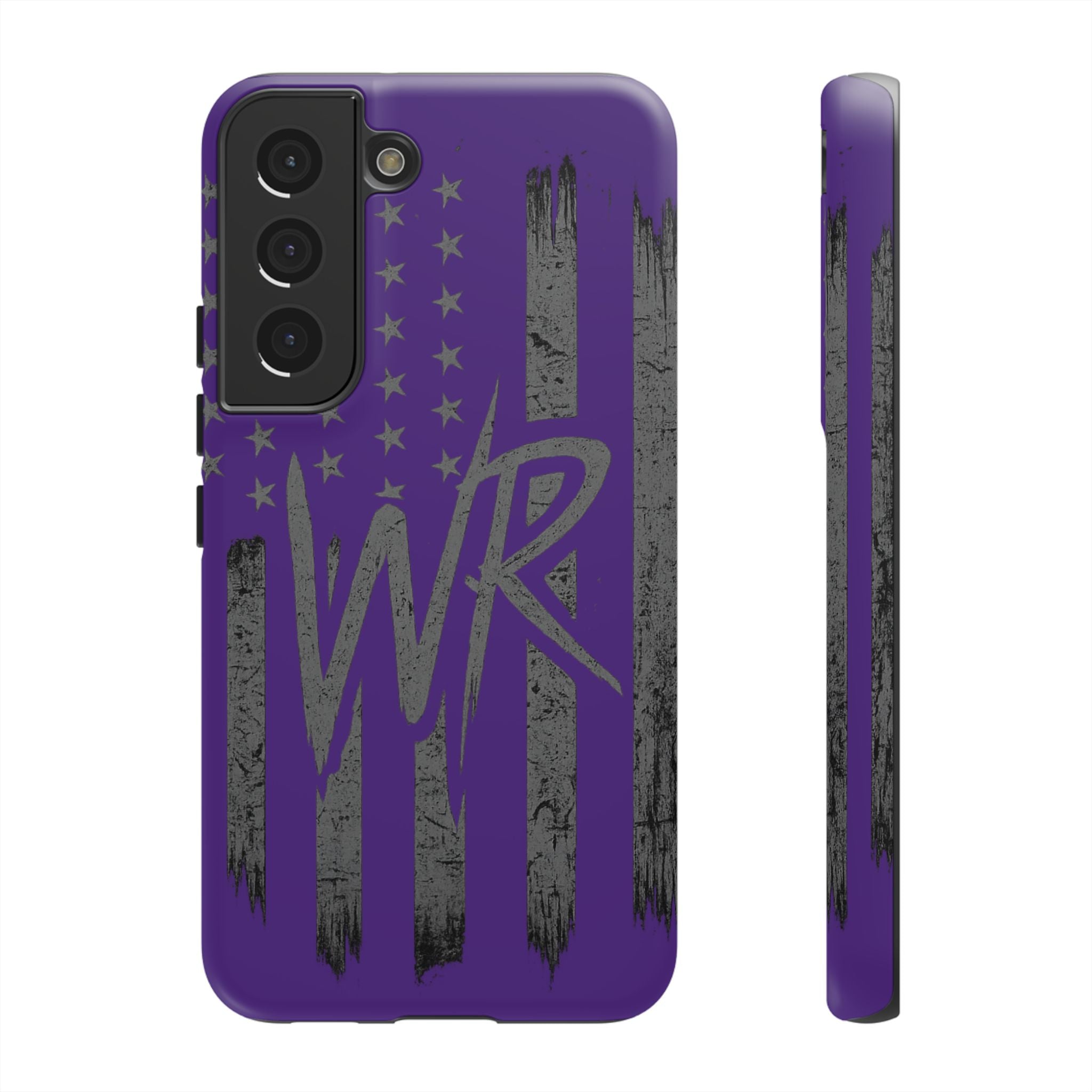 Purple 'WR' flag phone case by Printify featuring a durable design for protection and style.