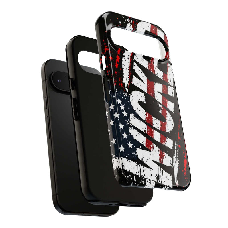 Distressed American flag phone case with "VETERAN" graphic by Printify, showcasing rugged patriotic design and protection.