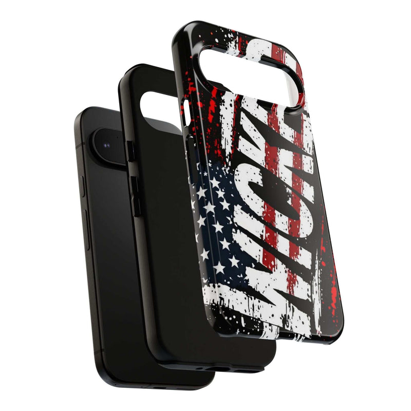 Distressed American flag phone case with "VETERAN" graphic by Printify, showcasing rugged patriotic design and protection.