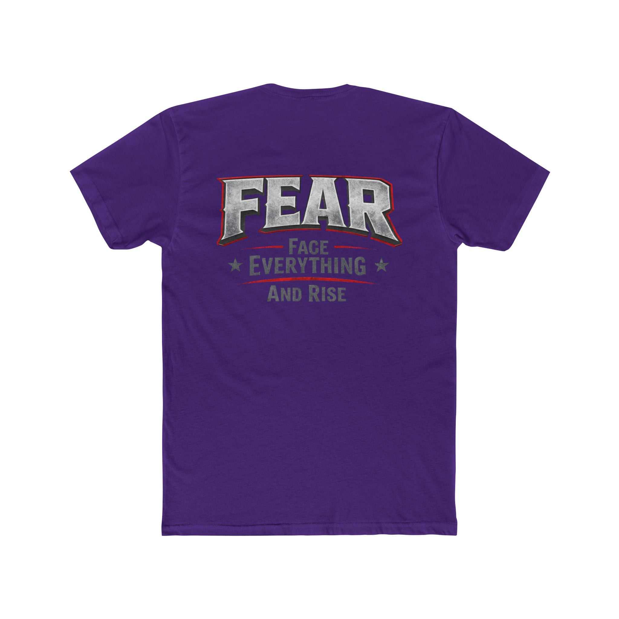 White FEAR Face Everything And Rise crew tee from Printify displayed on a flat surface with a minimalist background.