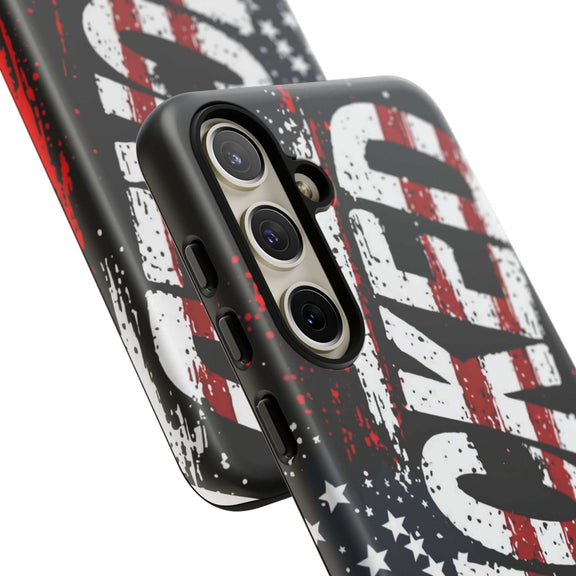 Distressed American flag phone case featuring "VETERAN" graphic by Printify for rugged protection.