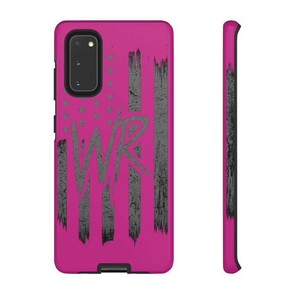 Pink 'WR' Flag Tough Phone Case by Printify featuring a durable design and vibrant flag graphic.
