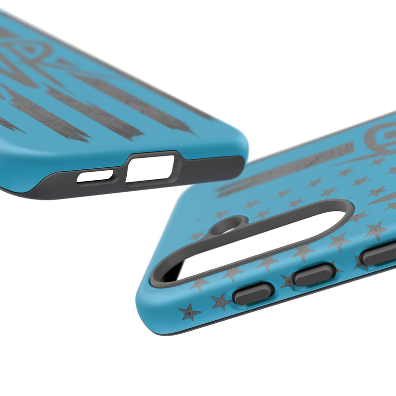 Patriotic blue 'WR' flag phone case by Printify, showcasing a durable design with vibrant flag colors and patterns.