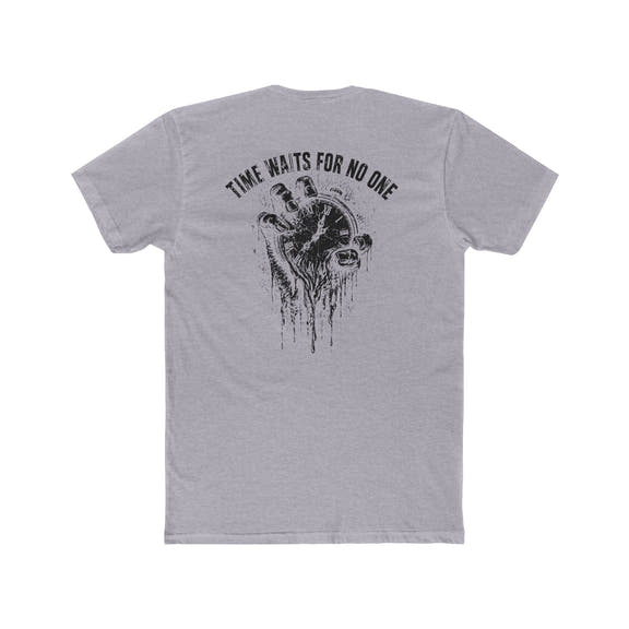 Time Waits For No One Tee — Skull & Clock Graphic Cotton T‑Shirt
