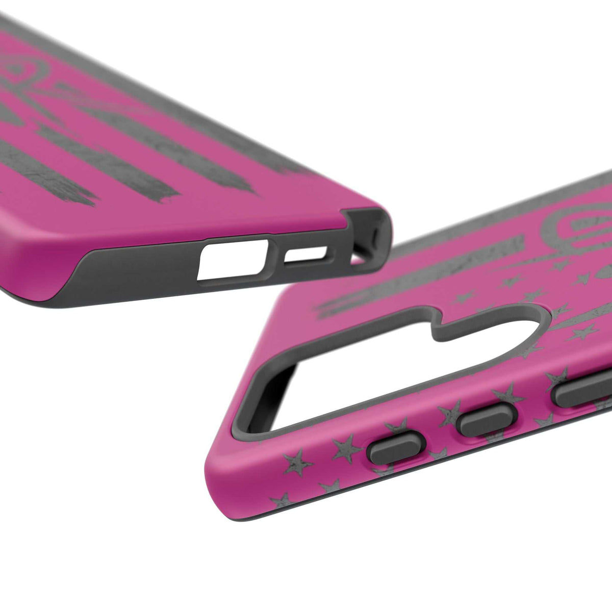 Pink 'WR' Flag Tough Phone Case by Printify featuring a durable design and vibrant flag pattern on a phone.
