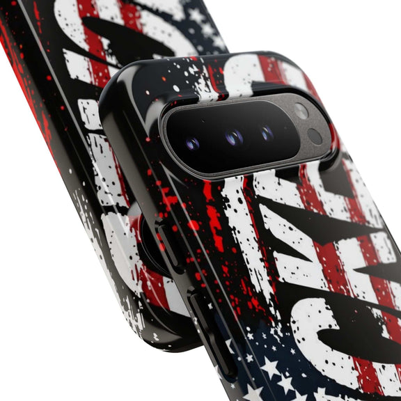 Distressed American Flag phone case with "VETERAN" graphic by Printify, showcasing rugged patriotic design and protection.