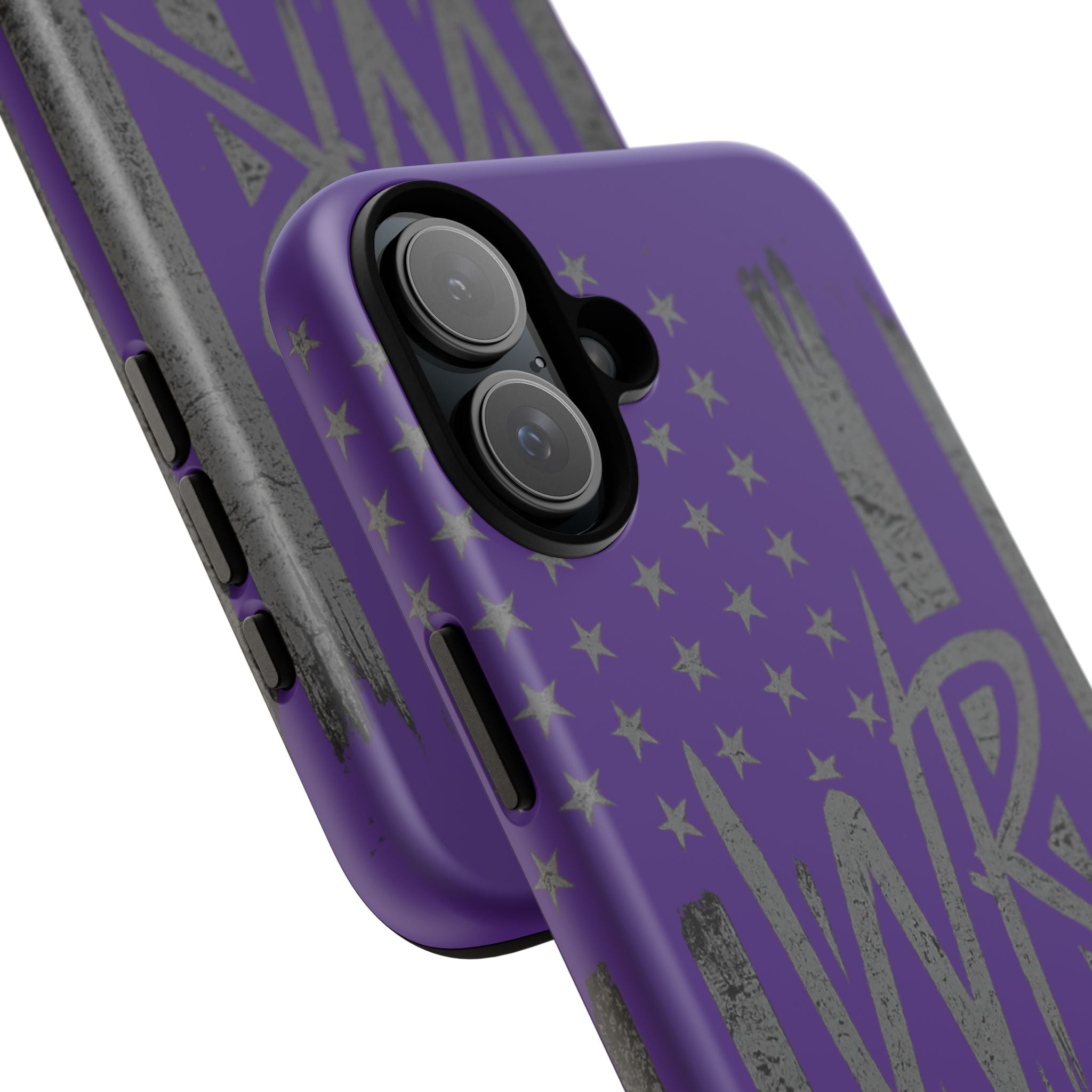 Purple 'WR' flag tough phone case by Printify with a durable design and vibrant colors.
