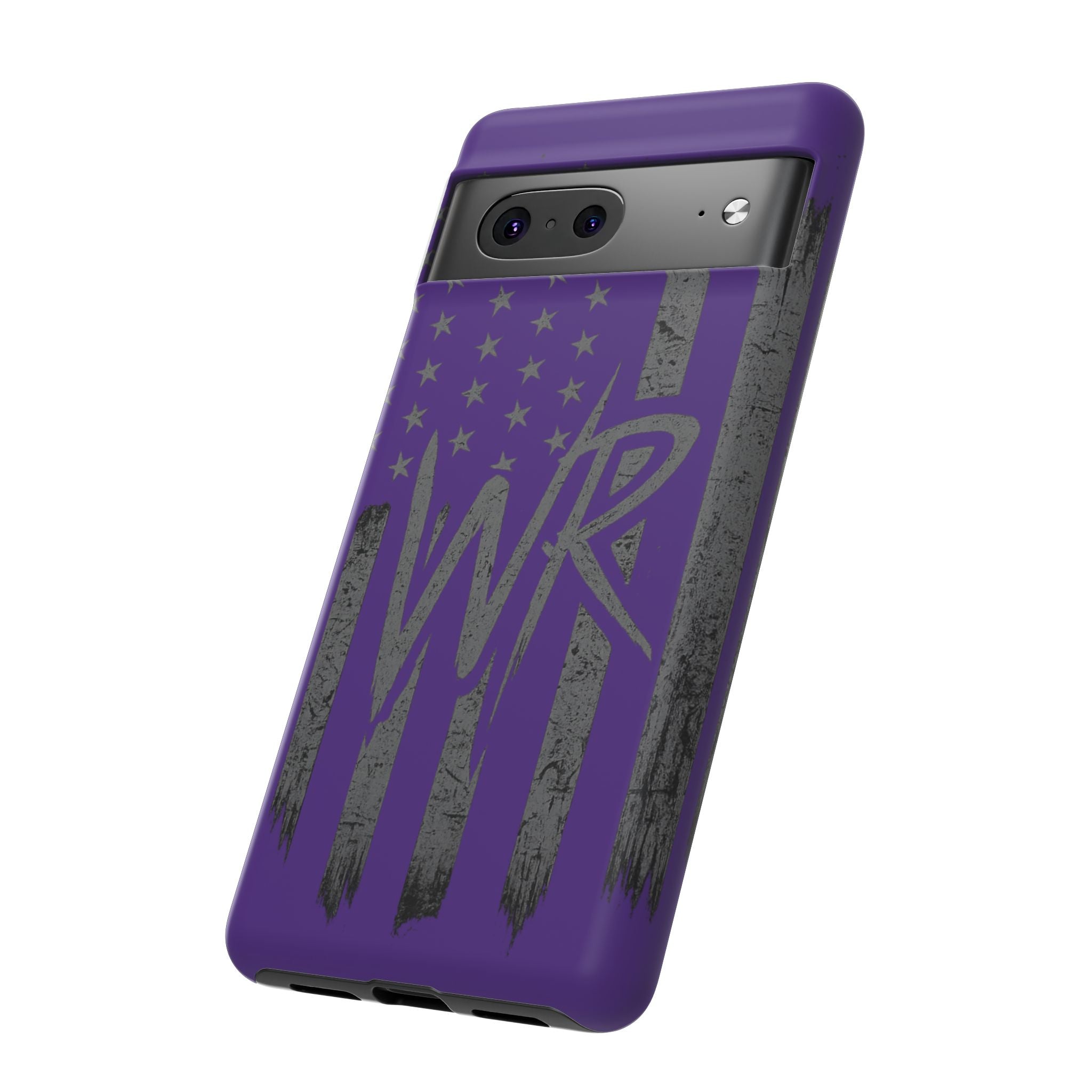 Purple 'WR' flag tough phone case by Printify, featuring a durable design and vibrant colors for protection and style.