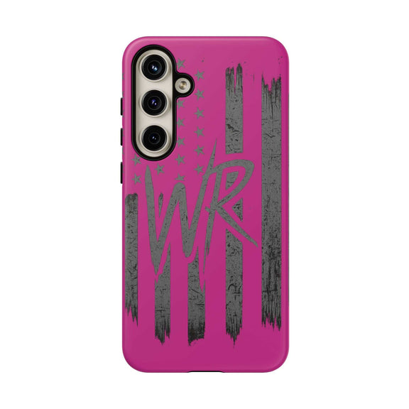 Pink 'WR' Flag Tough Phone Case by Printify featuring a durable design and vibrant flag print.