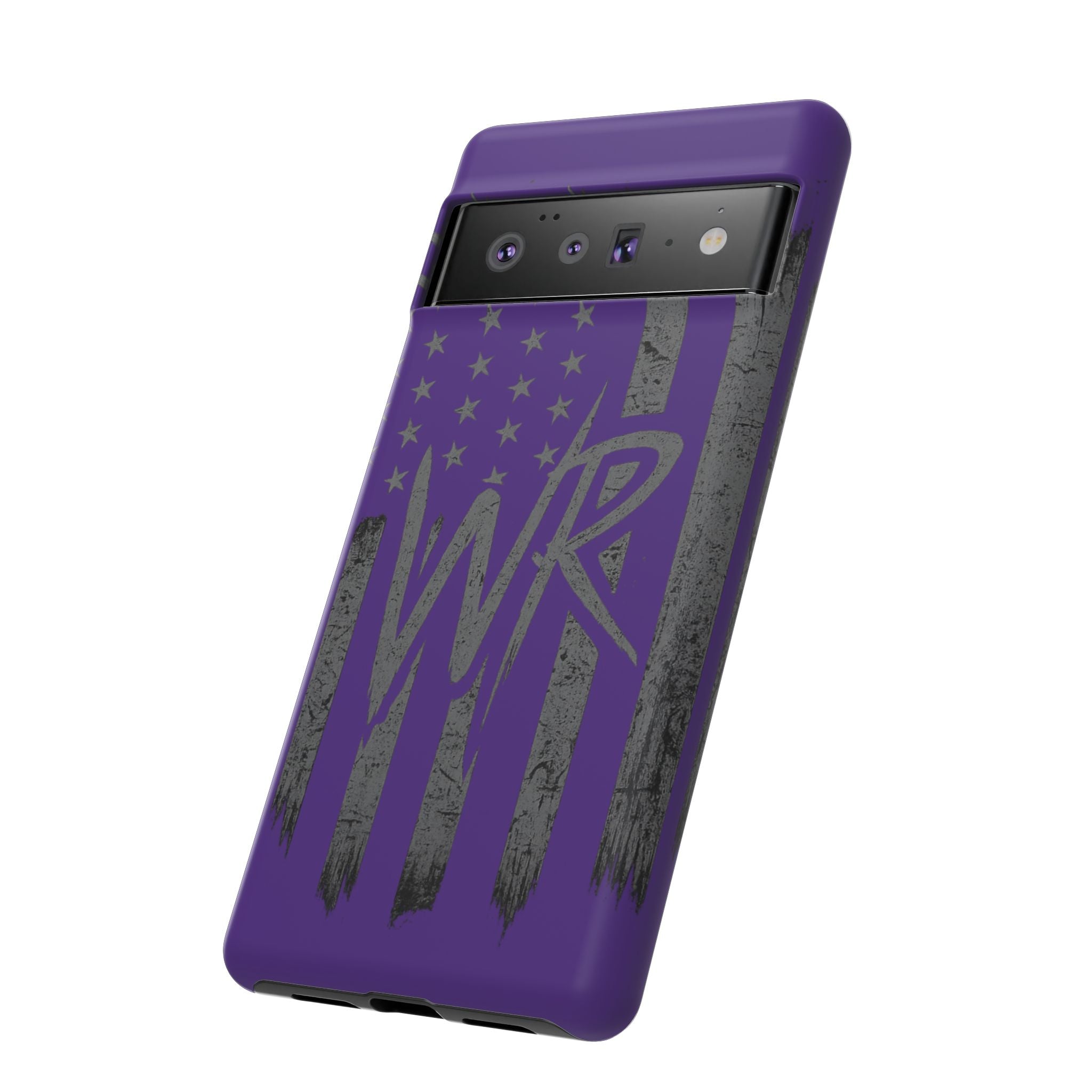Purple 'WR' flag tough phone case by Printify featuring durable design and vibrant color.