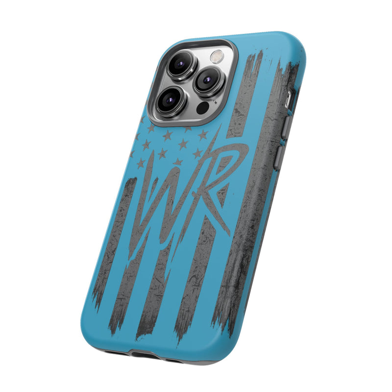 Patriotic blue 'WR' flag tough phone case by Printify, showcasing a durable design with vibrant flag graphics.