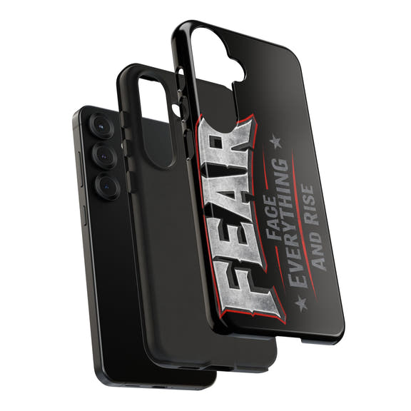 Fear Face Everything and Rise phone case by Printify featuring a bold design and precise cutouts for all phone features.