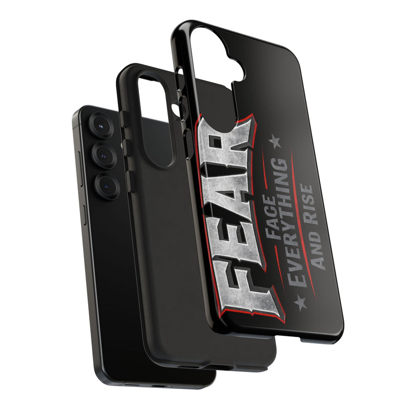 Fear Face Everything and Rise phone case by Printify featuring a bold design and precise cutouts for all phone features.