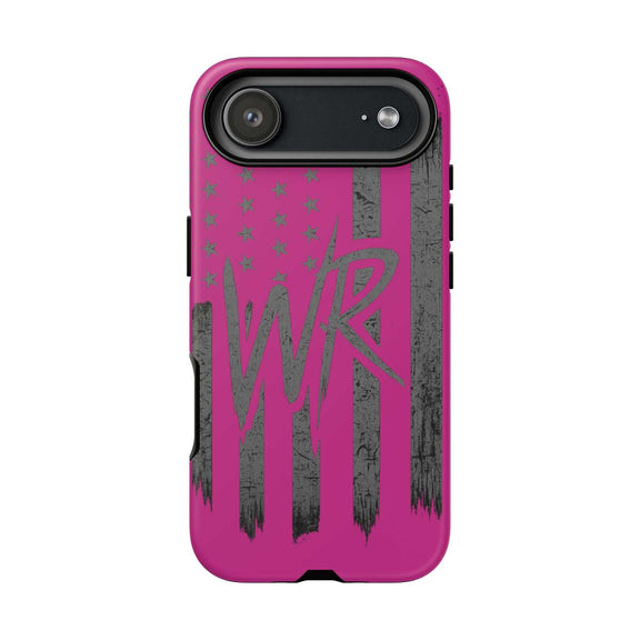 Pink 'WR' Flag Tough Phone Case by Printify featuring durable design and vibrant flag pattern on a protective cover.
