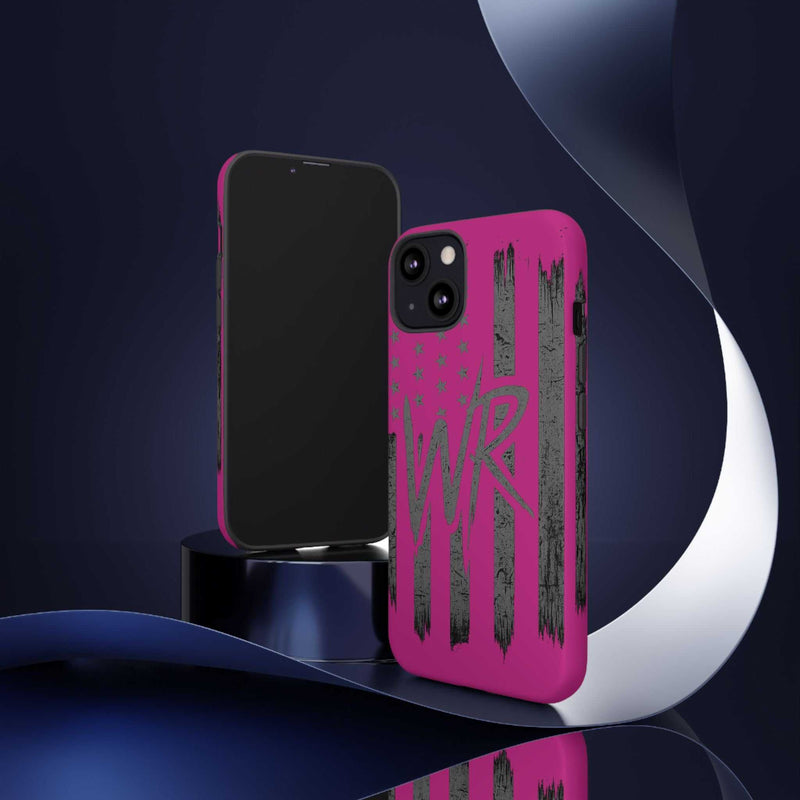 Pink 'WR' Flag Tough Phone Case by Printify, showcasing a durable design with vibrant flag graphic.