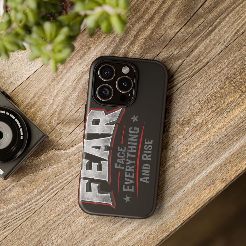 Fear Face Everything and Rise Phone Case by Printify featuring a bold graphic design on a sleek surface.