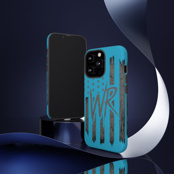 Patriotic blue 'WR' flag tough phone case by Printify, showcasing a durable design with vibrant flag graphics.