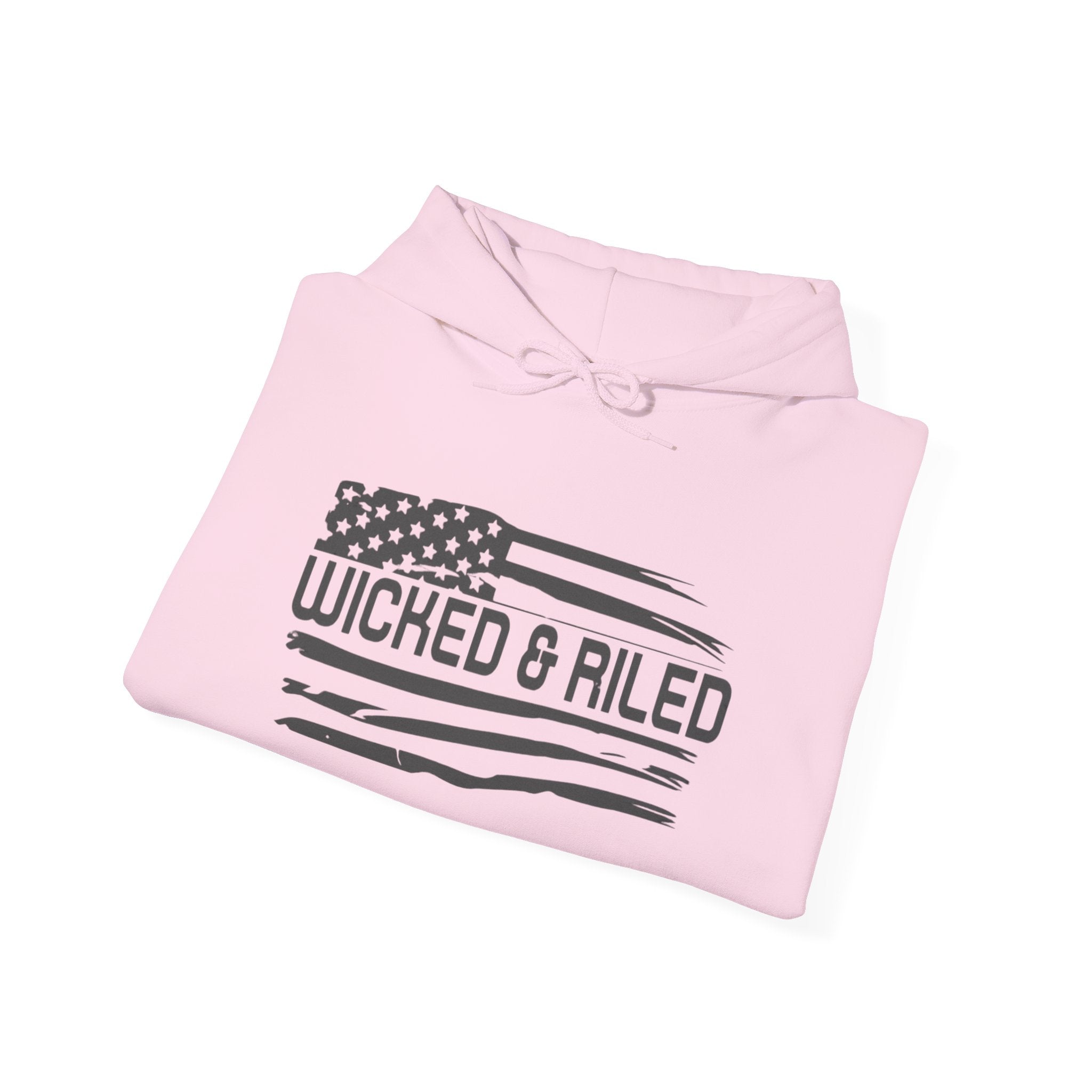 Wicked & Riled Flag Hoodie — Distressed American Logo Pullover