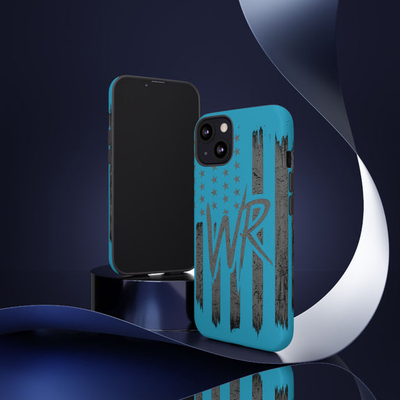 Patriotic blue 'WR' flag tough phone case by Printify, featuring a durable design with a vibrant flag pattern.